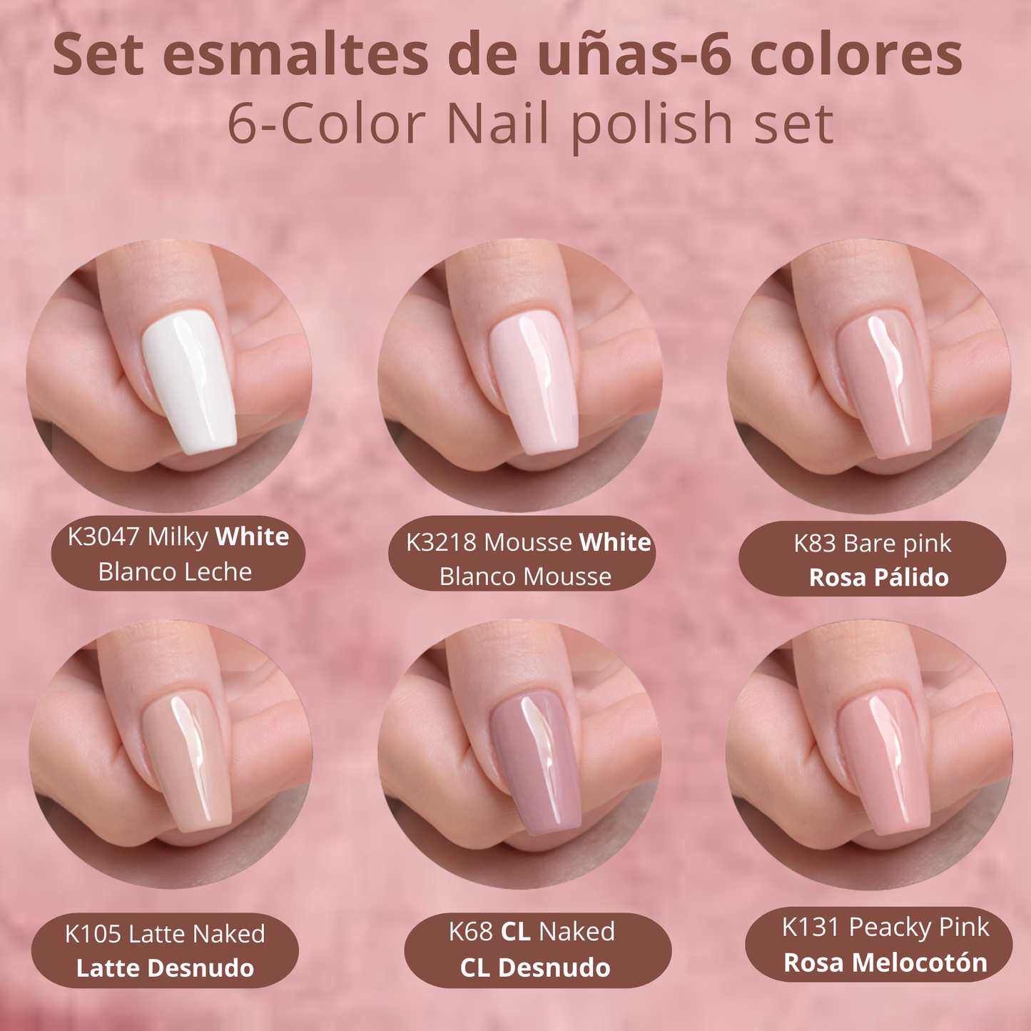 Juego de 6 esmaltes de uñas en gel minimalistas BUBU CANDY
