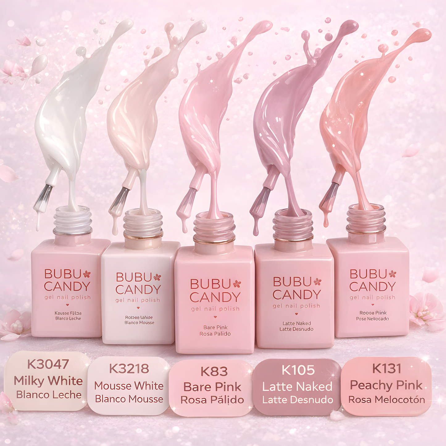 Juego de 6 esmaltes de uñas en gel minimalistas BUBU CANDY