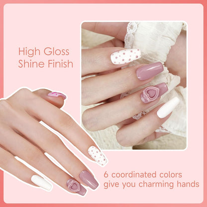15Ml 6Color Gel Nail Polish Kit Gift LED Lights Nail File Daily Nude Color Series Set,Hema Free, Salon Manicure and Nail Art DIY at Home Solid Color DIY at Home for Women