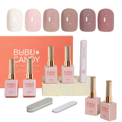 15Ml 6Color Gel Nail Polish Kit Gift LED Lights Nail File Daily Nude Color Series Set,Hema Free, Salon Manicure and Nail Art DIY at Home Solid Color DIY at Home for Women